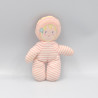 Ancien petit doudou poupée chiffon rose blanc fleurs COROLLE