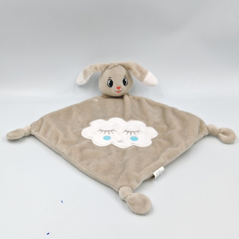Doudou plat lapin beige blanc bleu nuage AUCHAN