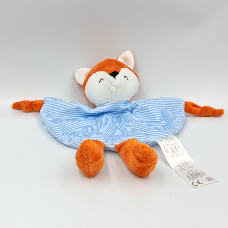 Doudou plat renard orange bleu rayé TOM & KIDDY TOMKIDS