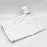 Doudou chat blanc bleu rayé mouchoir OBAIBI