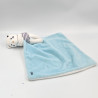 Doudou chat blanc bleu rayé mouchoir OBAIBI