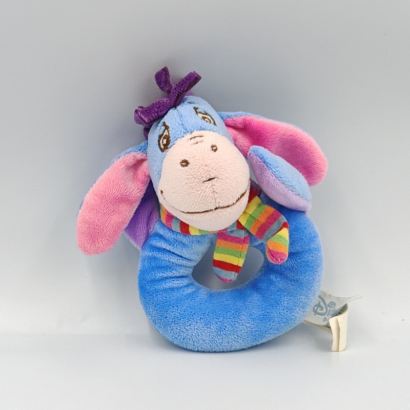 Doudou hochet anneau Bourriquet écharpe rayé DISNEY