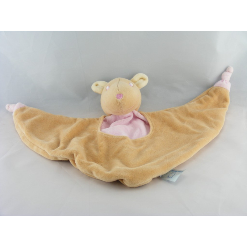 Doudou plat ours beige foulard vert champignon KING BEAR