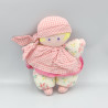 Ancien doudou poupée chiffon rose fleurs vichy COROLLE
