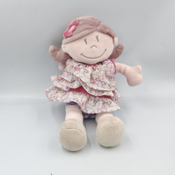 Doudou poupée fille rose prune robe fleurs Nina Kenza NOUKIE'S