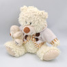 Peluche ours blanc créme marron gilet FIZZY