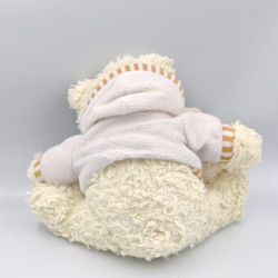 Peluche ours blanc créme marron gilet FIZZY