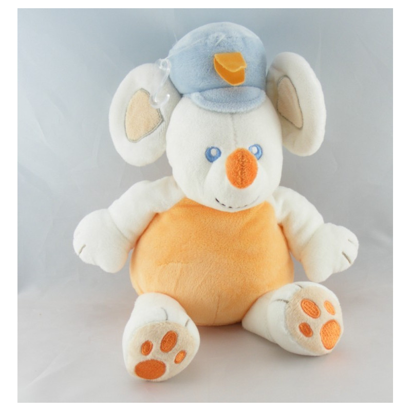 Doudou souris jaune orange bleu HAPPY MOUSE KIMBALOO