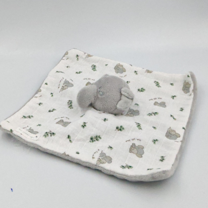 Doudou plat éléphant blanc gris SERGENT MAJOR