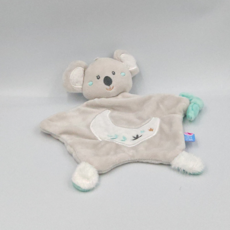Doudou plat koala gris blanc bleu lune SUCRE D'ORGE