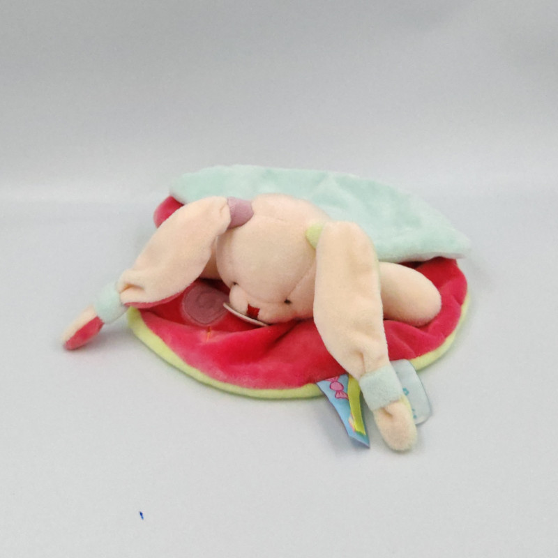Doudou plat lapin rose vert bleu Gourmandise BABY NAT