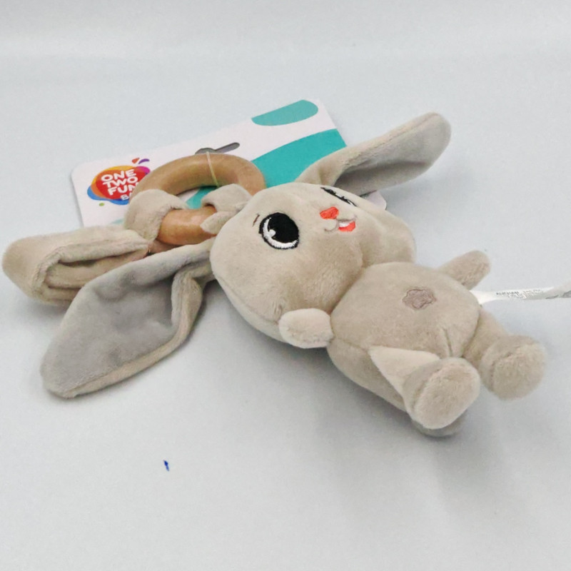 Doudou hochet de dentition en bois lapin beige AUCHAN
