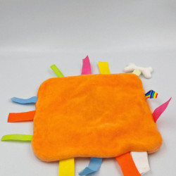 Doudou plat carré orange vert chien rubans DOMIVA