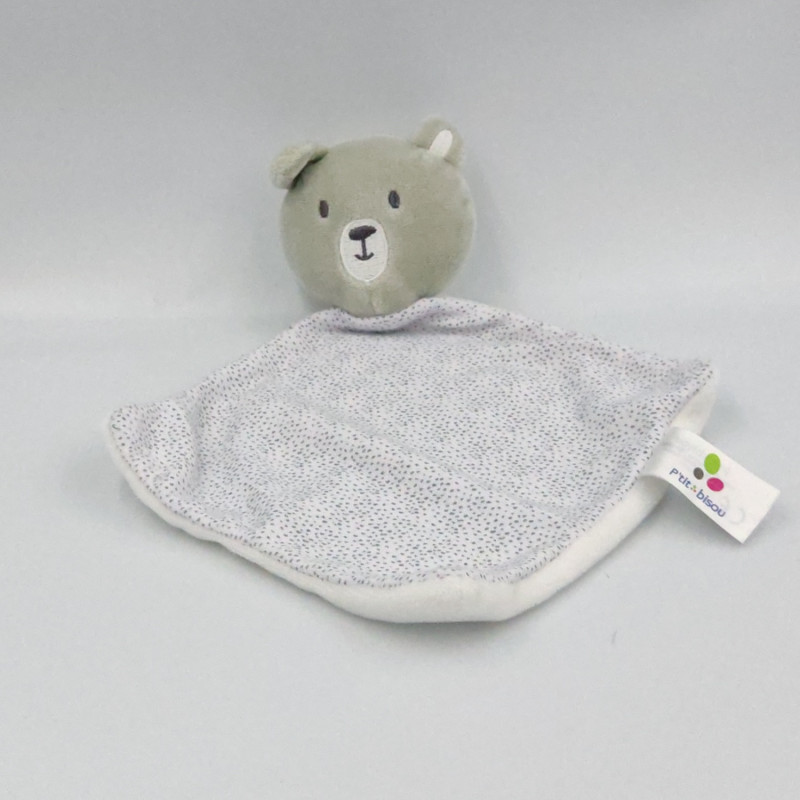 Doudou plat ours gris blanc pois P'TIT BISOU