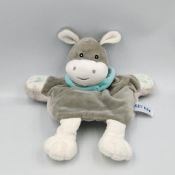 Doudou marionnette ane gris bleu blanc Ferme BABY NAT