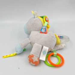 Doudou poney cheval gris bleu orange étoiles hochets TEX