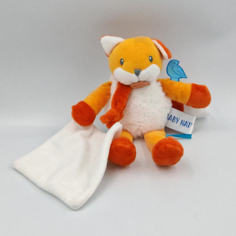 Doudou renard orange blanc avec mouchoir Roméo Baby nat