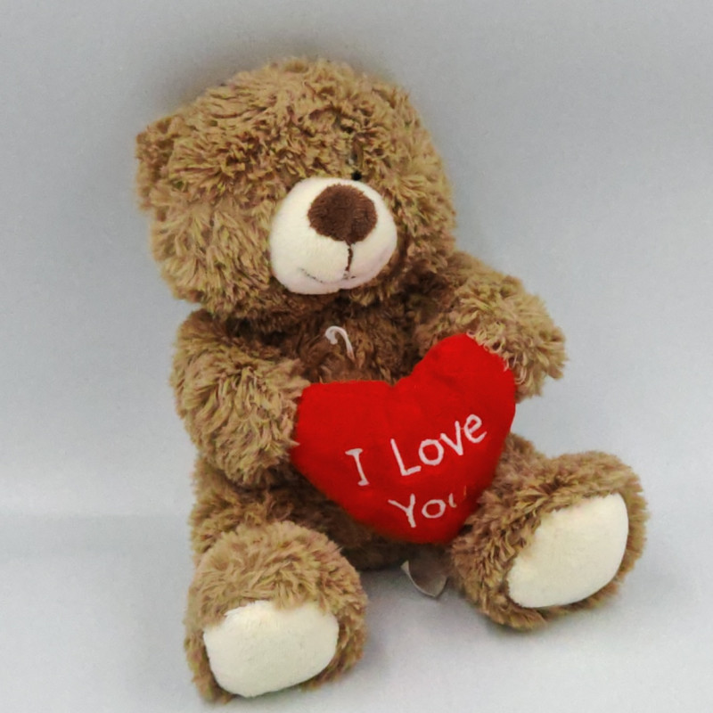Doudou peluche ours marron coeur rouge I love you TENDERTOYS