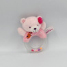 Doudou hochet ours rose oiseau fleurs POMMETTE