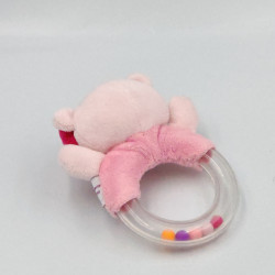 Doudou hochet ours rose oiseau fleurs POMMETTE