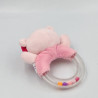 Doudou hochet ours rose oiseau fleurs POMMETTE