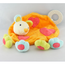 Doudou plat souris orange multicolore dentition BABYSUN NEUF