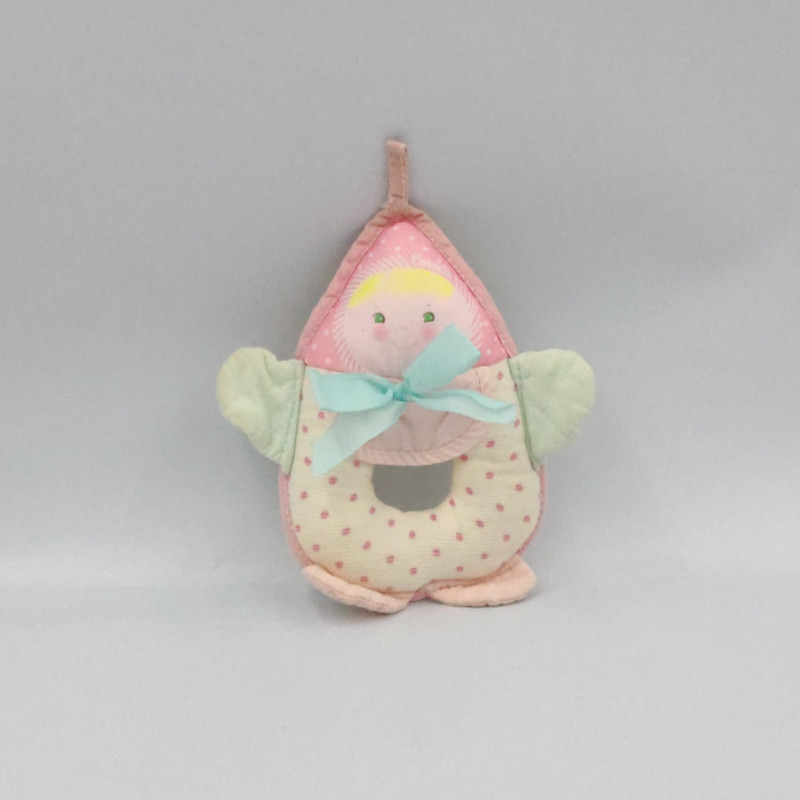 Ancien Doudou hochet lutin poupée rose bleu pois COROLLE