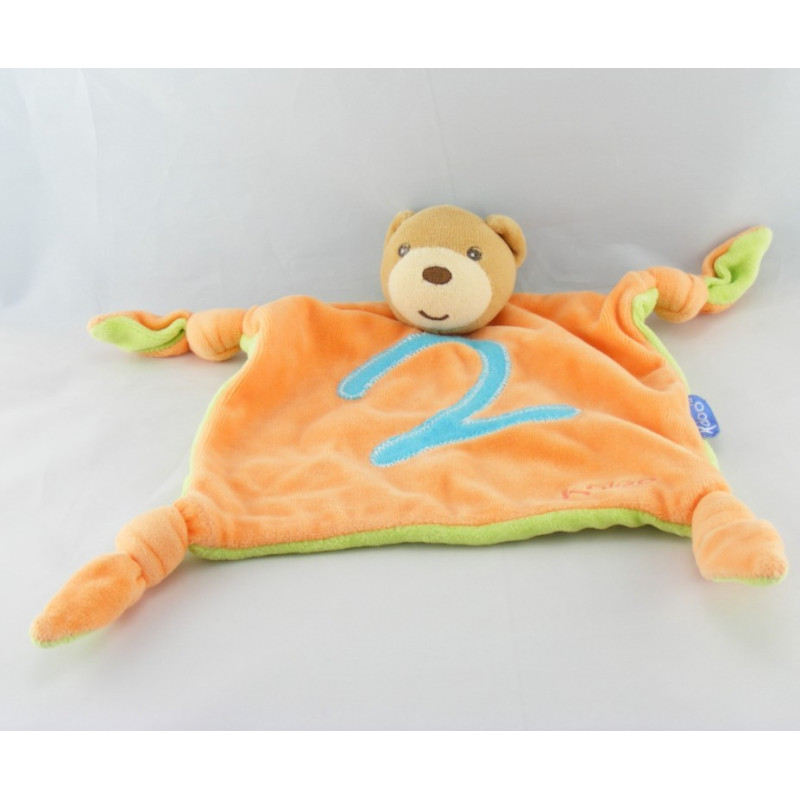 Doudou plat ours vert bleu chiffre 3 KALOO 
