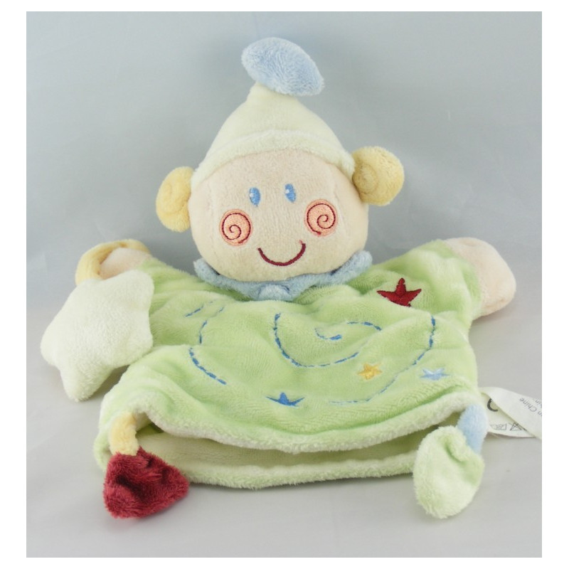 Doudou plat rond lutin escargot bleu blanc spirale étoiles KIABI