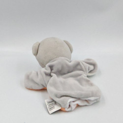 Doudou plat marionnette ours gris blanc orange TOM & ZOE