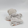 Doudou plat marionnette ours gris blanc orange TOM & ZOE
