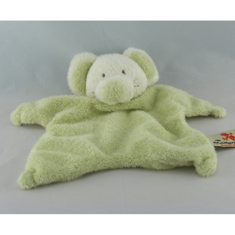 Doudou plat souris gris blanc fleur rose NICOTOY