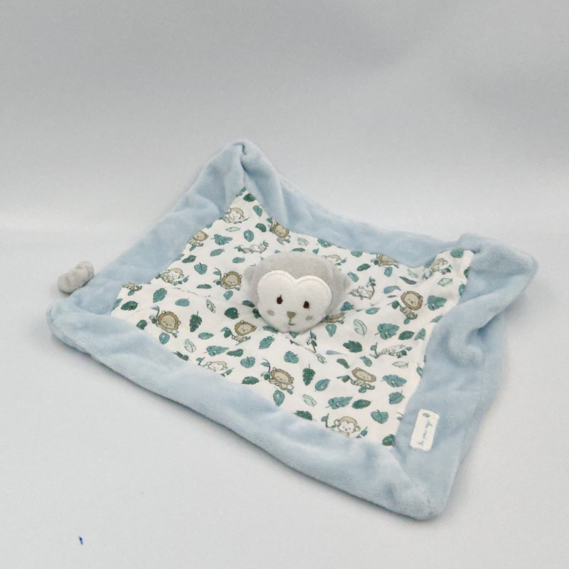 Doudou plat singe bleu blanc feuilles SERGENT MAJOR