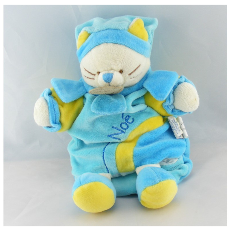 Doudou et compagnie plat marionnette chat bleu Noé