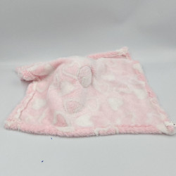 Doudou plat lapin rose blanc coeurs RODA
