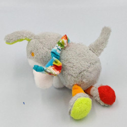 Doudou attache tétine chien gris rouge vert orange bleu TIGEX BABYSUN