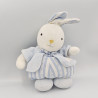 Doudou lapin blanc rayé bleu gilet TARTINE ET CHOCOLAT