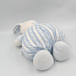 Doudou lapin blanc rayé bleu gilet TARTINE ET CHOCOLAT