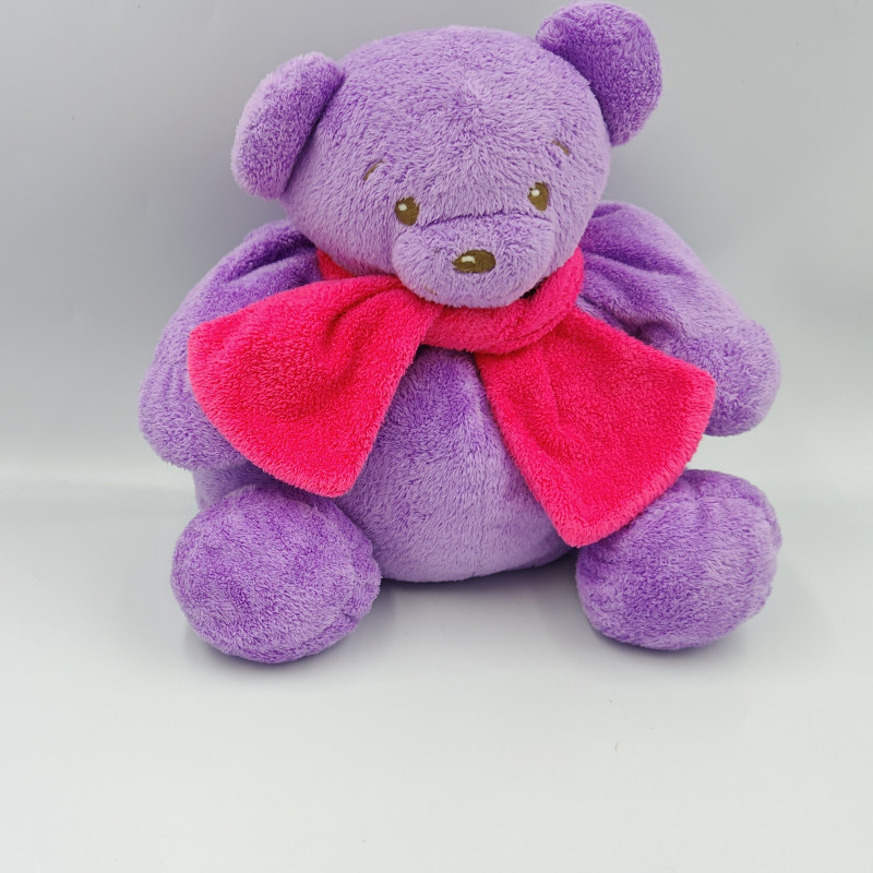 Doudou ours violet papillon brodé écharpe rose NOUNOURS
