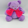 Doudou ours violet papillon brodé écharpe rose NOUNOURS