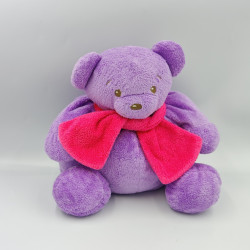 Doudou ours violet papillon brodé écharpe rose NOUNOURS