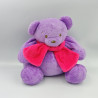 Doudou ours violet papillon brodé écharpe rose NOUNOURS