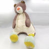 Grande peluche doudou ours marron blanc bleu vert Biscotte et Pompon MOULIN ROTY