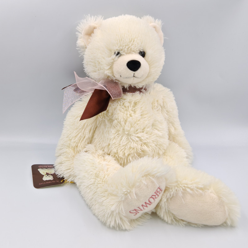 Peluche ours blanc crème noeud marron BROWNS