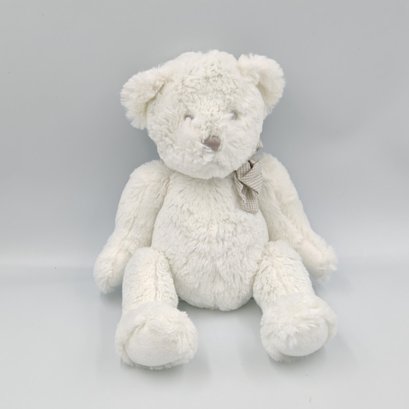 Doudou ours blanc noeud gris vichy JACADI