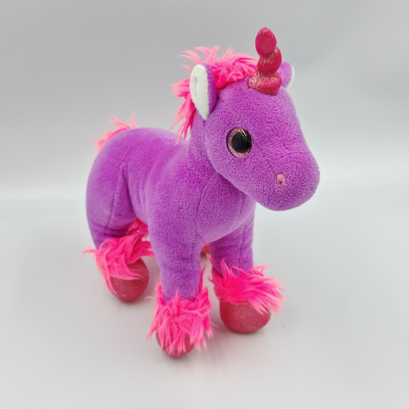 Doudou peluche licorne violet rose