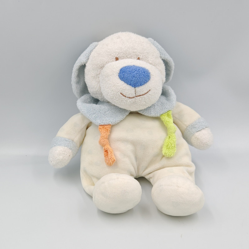 Doudou chien blanc coeurs bleu GIPSY