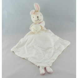 Doudou lapin blanc orange mouchoir Cajou SUCRE D'ORGE