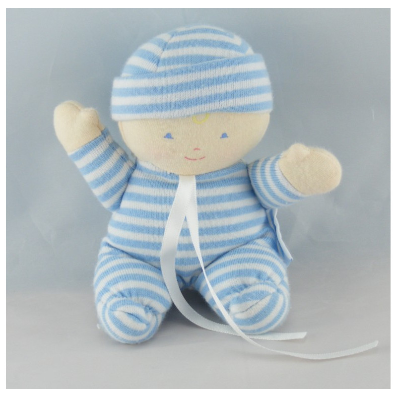 Doudou poupon bébé bleu marine rayé COROLLE 