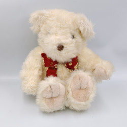 Peluche ours blanc créme noeud rouge Simply soft KEEL TOYS